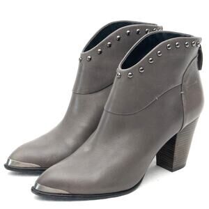 B. Makowsky Gray Leather Studded Quincy Ankle Boots Size 9.5